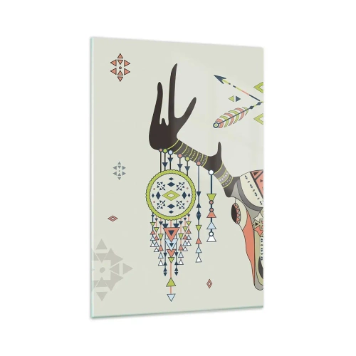 Impression sur verre - Image sur verre - Décoration bohème avec crâne de cerf et attrape-rêves - 80x120cm - Trophée du chasseur indien - Décoration murale moderne pour le salon et la chambre ARTTOR