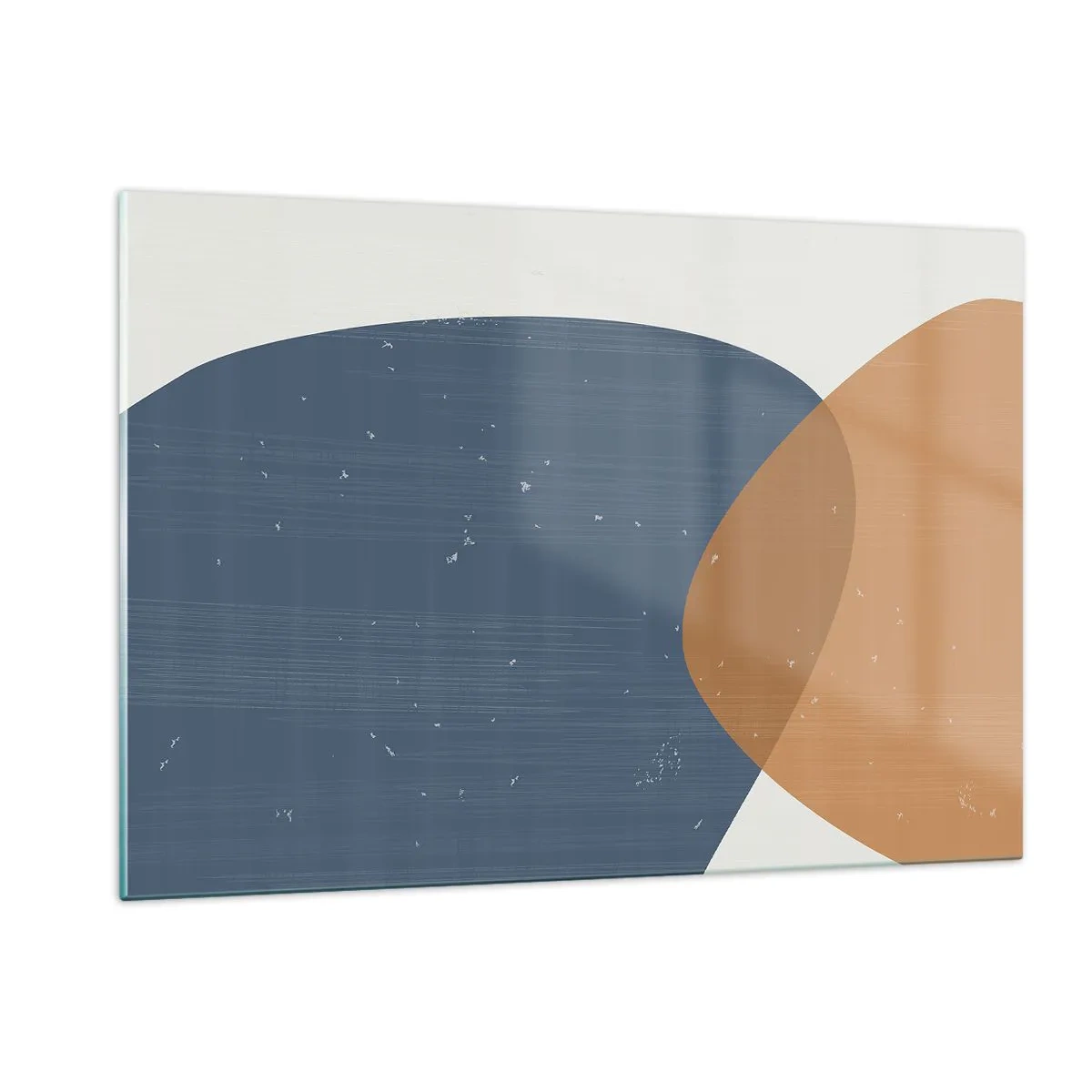 Impression sur verre - Image sur verre - Composition géométrique avec des ovales bleu marine et beige - 120x80cm - Ovales et influences - Décoration murale moderne pour le salon et la chambre ARTTOR