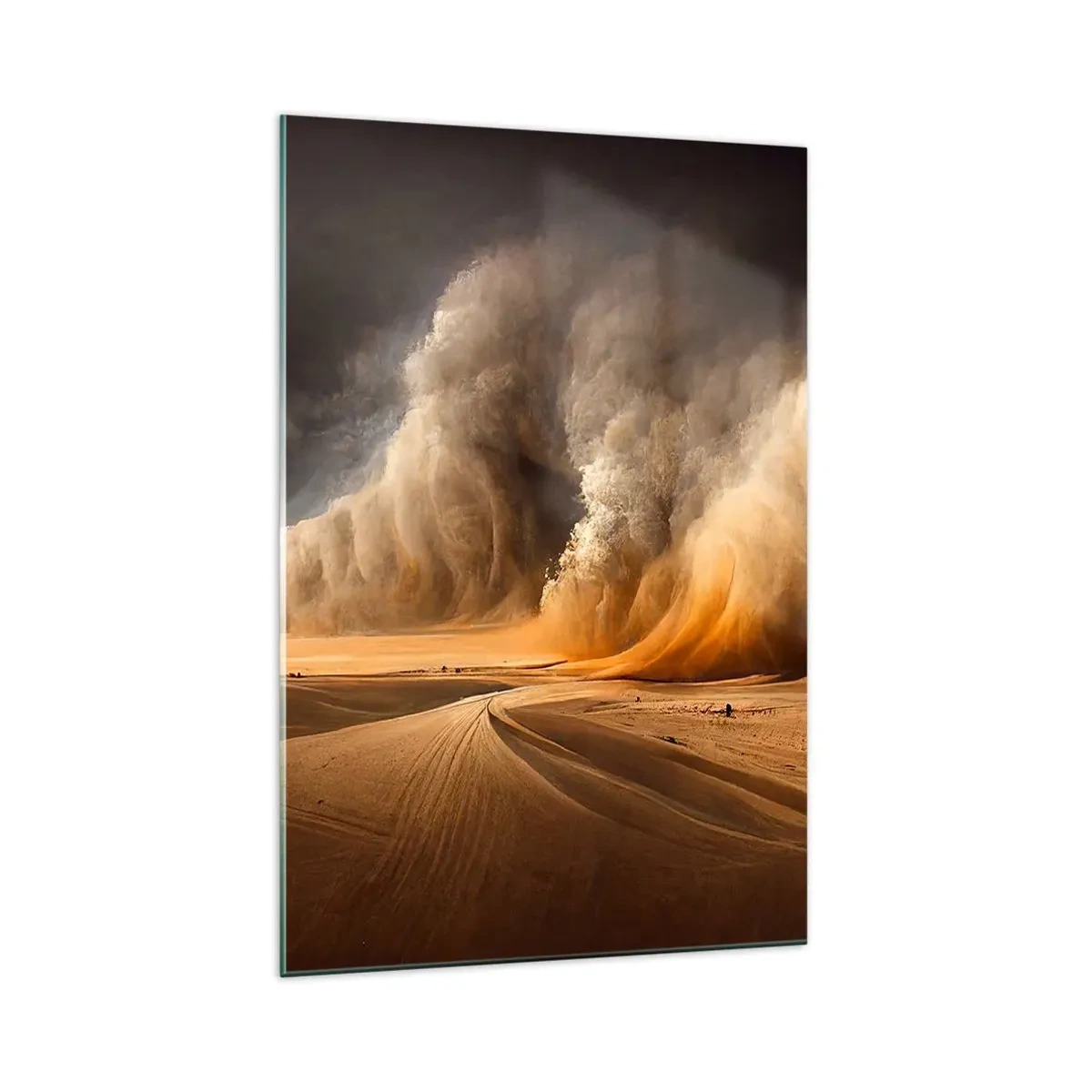 Impression sur verre - Image sur verre - Impressionnante tempête de sable dans le désert - 70x100cm - La colère du désert - Décoration murale moderne pour le salon et la chambre ARTTOR