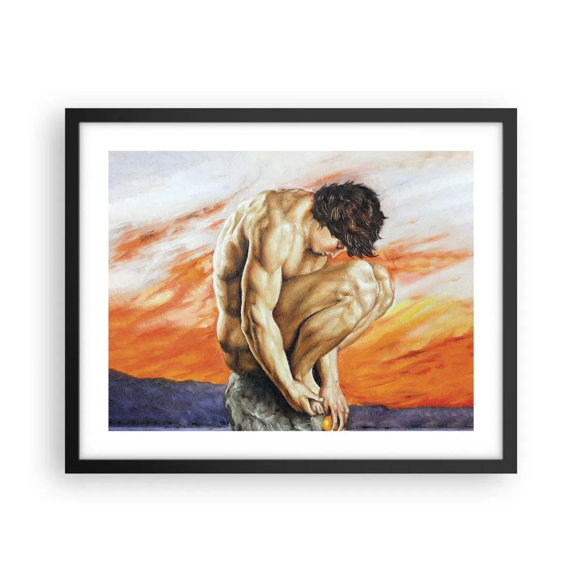Affiche dans un cadre noir - Poster - Plongé dans ses pensées - 50x40 cm