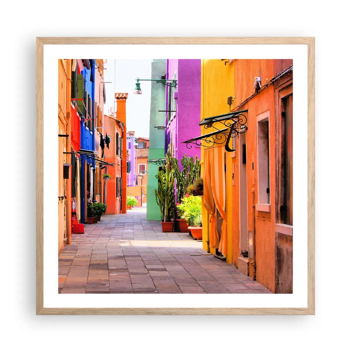 Affiche dans un chêne clair - Poster - Allée arc-en-ciel - 60x60 cm