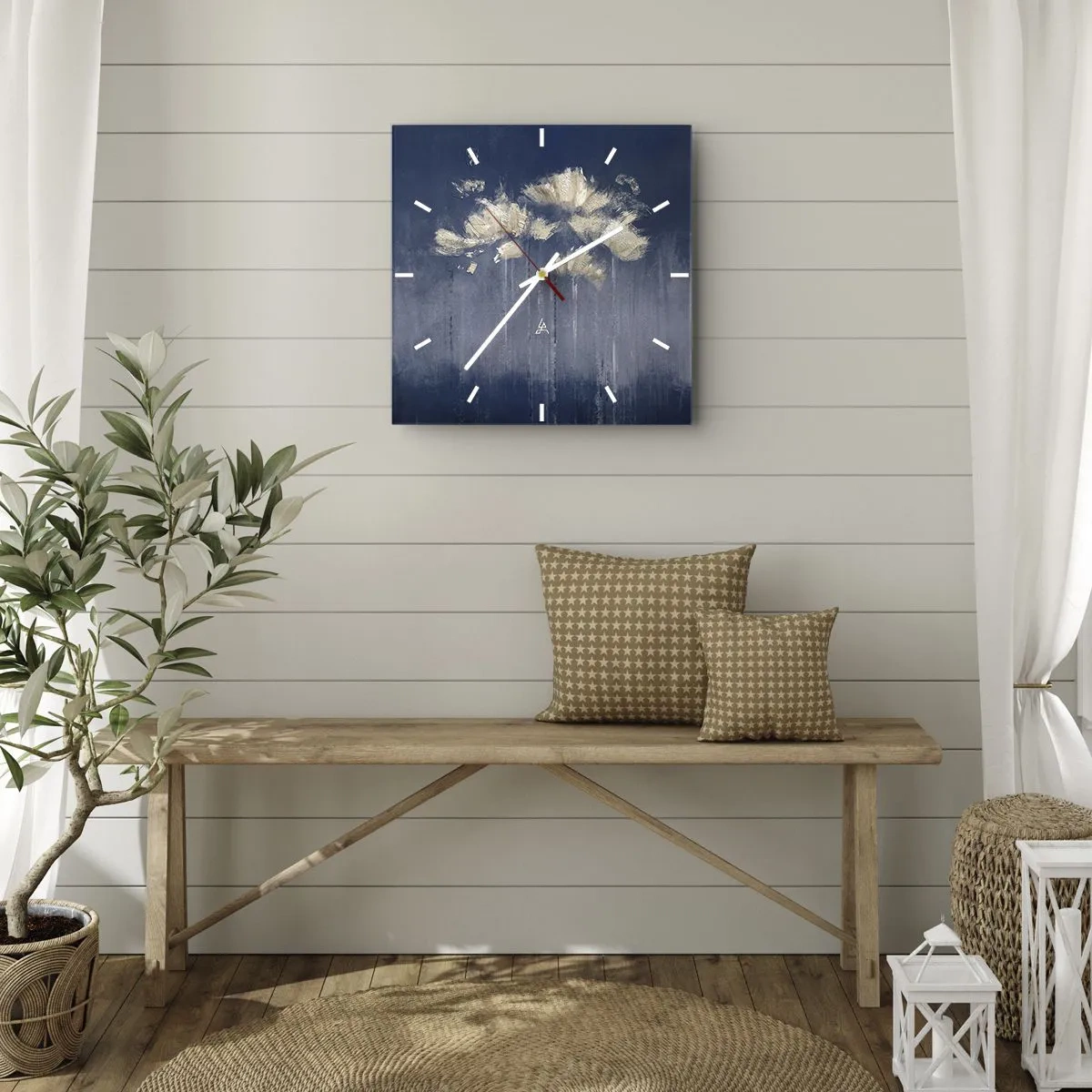 Horloge murale - Pendule murale - Fleurs délicates sur fond bleu - 30x30cm - Comme des pétales au vent - Décoration murale moderne pour le salon et la chambre ARTTOR