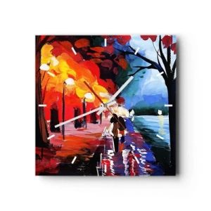 Horloge murale - Pendule murale - Une promenade d'automne le long du sentier surplombant l'eau - 30x30cm - Automne flamboyant dans le parc - Décoration murale moderne pour le salon et la chambre ARTTOR