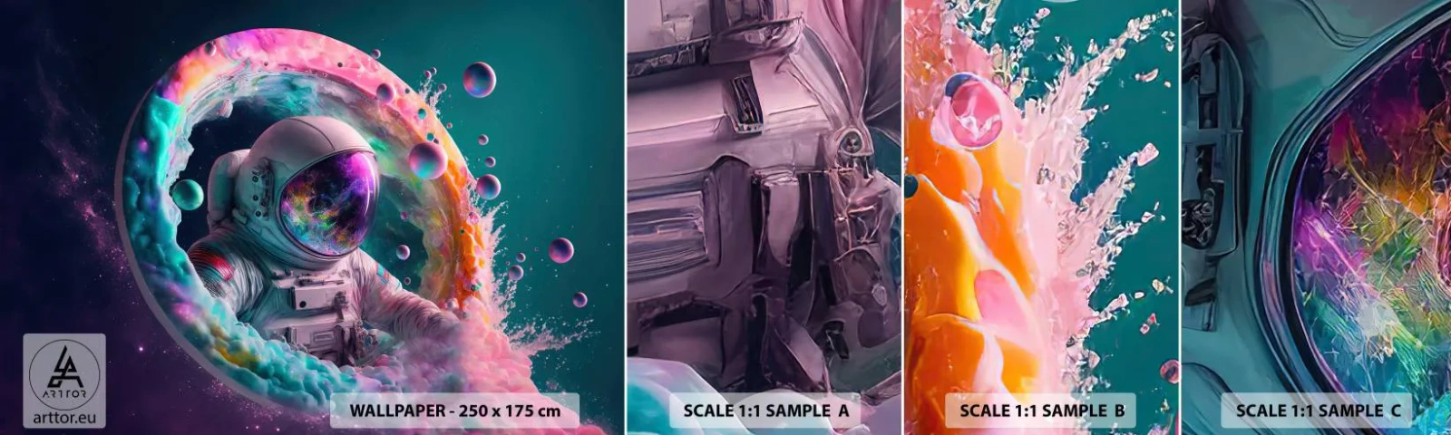 Échantillon de Papier Peint Autocollant Deluxe Sticker - porte des étoiles - Astronaute, Galaxie, Futuriste - 100x30 cm