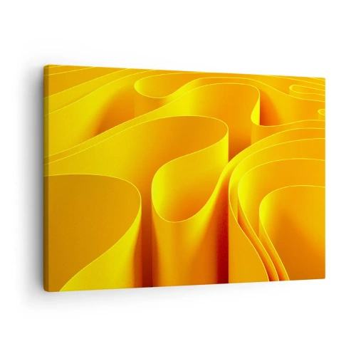 Impression sur toile - Image sur toile - Vagues abstraites jaunes ressemblant à des rayons de soleil - 70x50cm - Comme les vagues du soleil - Décoration murale moderne pour le salon et la chambre ARTTOR