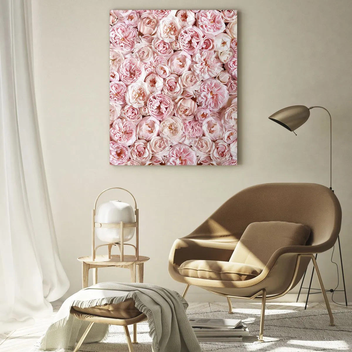 Impression sur verre - Image sur verre - Des roses délicates dans des tons de rose sur toute la surface - 70x100cm - Un lit de roses - Décoration murale moderne pour le salon et la chambre ARTTOR