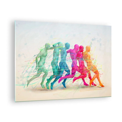 Impression sur verre - Image sur verre - Un résumé coloré représentant le mouvement d'une figure en train de courir - 70x50cm - Harmonie du mouvement - Décoration murale moderne pour le salon et la chambre ARTTOR