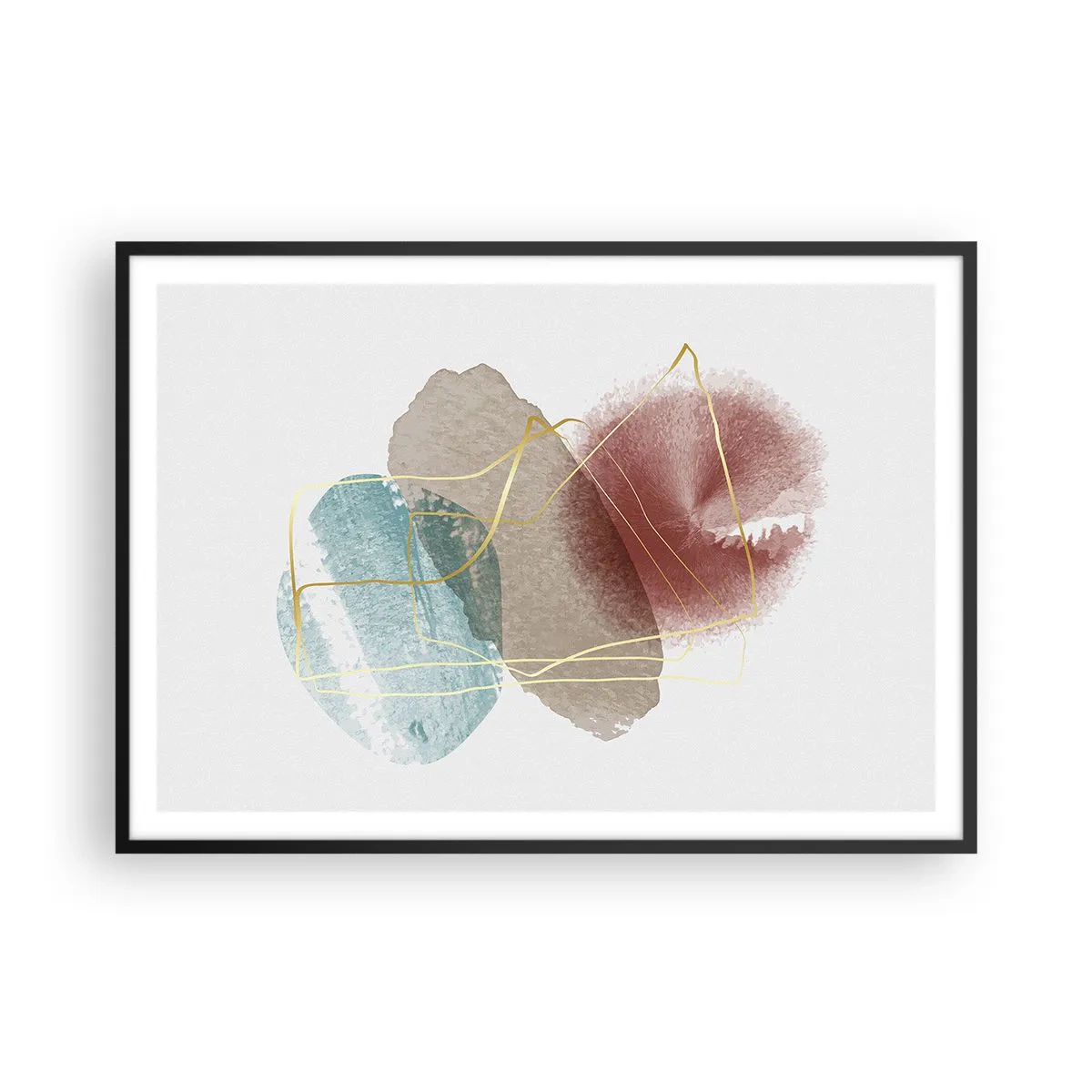 Affiche dans un cadre noir - Poster - Formes abstraites aux couleurs délicates et aux lignes dorées - 100x70cm - Coraux de l'espace - Décoration murale moderne pour le salon et la chambre ARTTOR