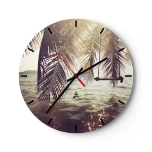 Horloge murale - Pendule murale - Hamacs et palmiers au-dessus de l'eau au coucher du soleil - 30x30cm - Vous pouvez vous balancer dans les nuages 