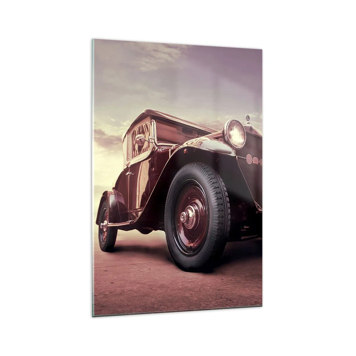 Impression sur verre - Image sur verre - Une voiture vintage au style classique contre le ciel - 70x100cm - Revenons au bon vieux temps... - Décoration murale moderne pour le salon et la chambre ARTTOR