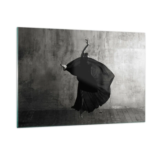 Impression sur verre - Image sur verre - Silhouette noire et blanche d'une danseuse dans une pose dynamique - 120x80cm - Pas plein de passion - Décoration murale moderne pour le salon et la chambre ARTTOR