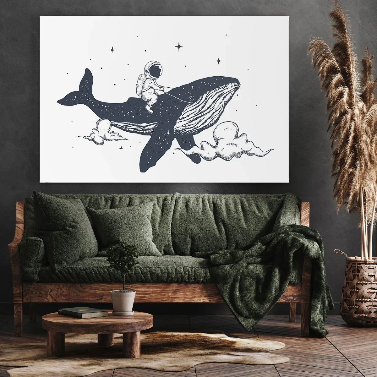 Impression sur toile - Image sur toile - Astronaute sur une baleine flottant dans l'espace - 120x80cm - Aventure spatiale - Décoration murale moderne pour le salon et la chambre ARTTOR
