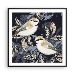 Affiche dans un cadre noir - Poster - Babillement jaune et bleu - 60x60 cm