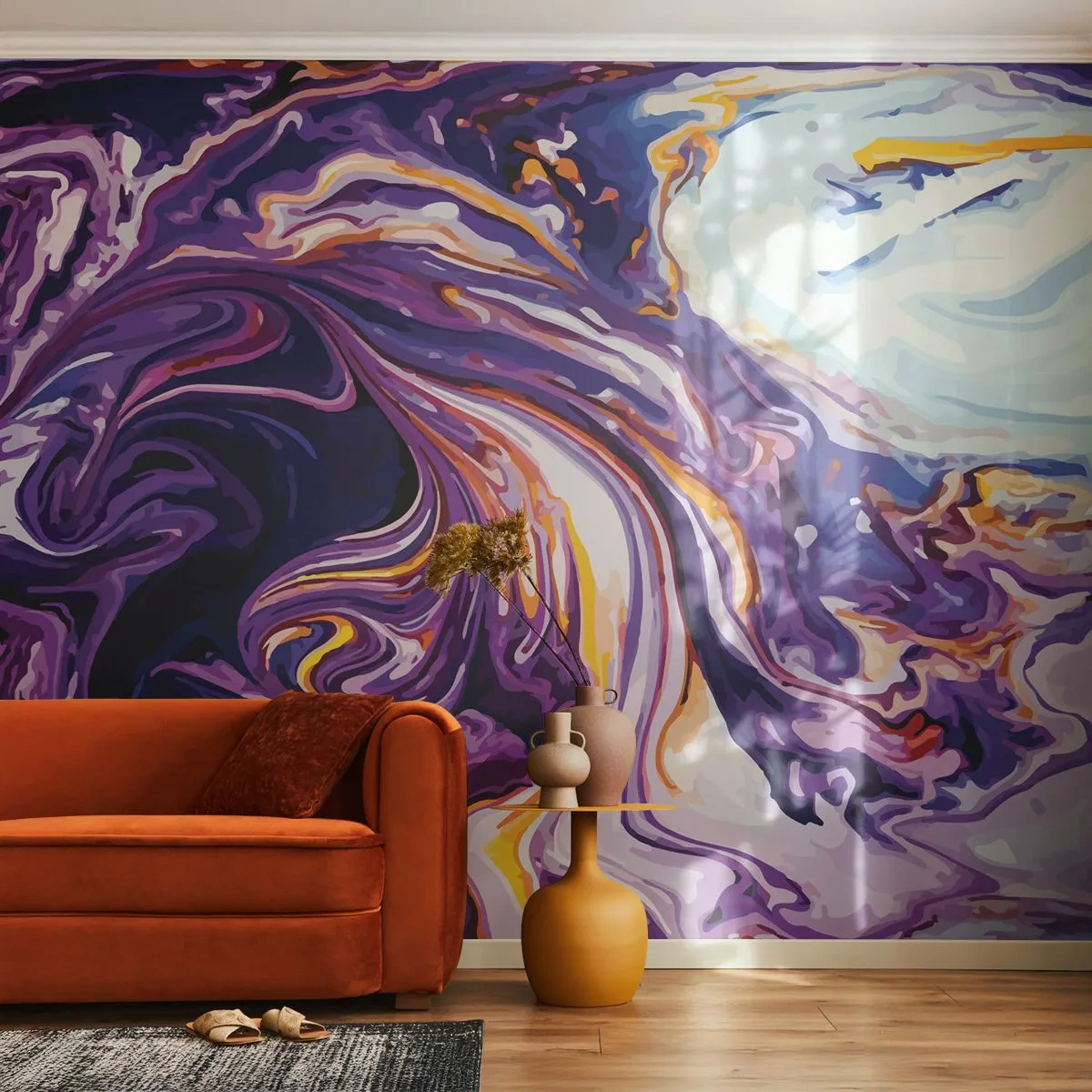 Papier Peint Photo Premium Sand - Tourbillon abstrait dans les tons violet et bleu - 100x70cm - La courbure de l'espace en violet - Décoration murale moderne pour le salon et la chambre ARTTOR