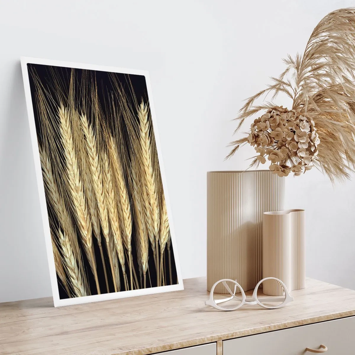 Affiche - Poster - Gros plan d'épis de blé sur fond noir - 50x70cm - Magie rustique - Décoration murale moderne pour le salon et la chambre ARTTOR