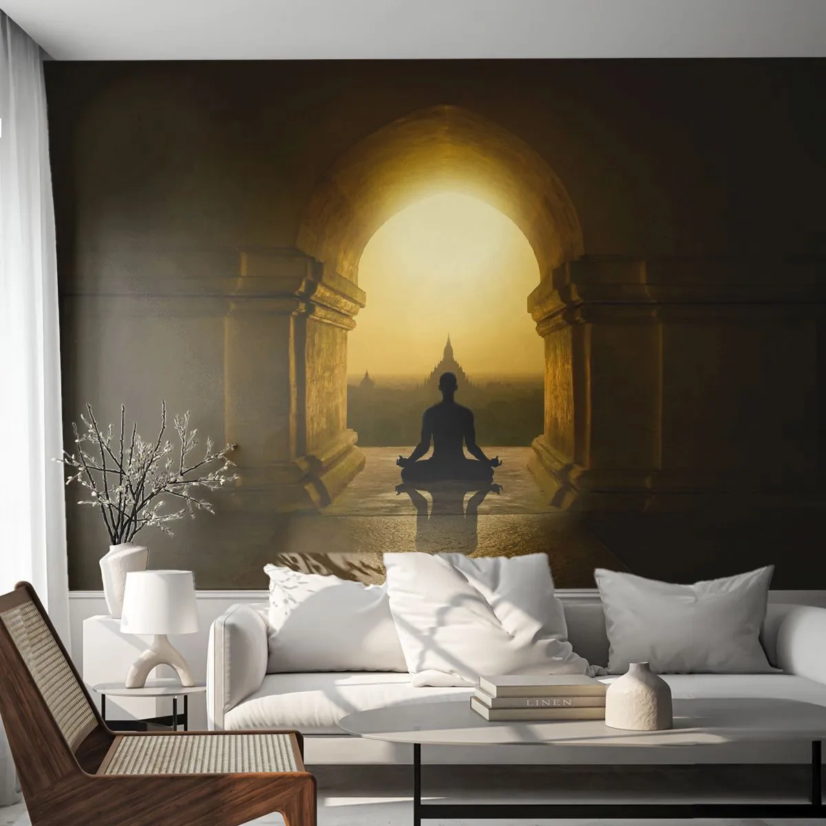 Papier Peint Photo Premium Sand - Pleine harmonie - Méditation, Temple, Bouddha - 300x210 cm