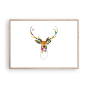 Affiche dans un chêne clair - Poster - Un cerf doux baigné de couleur - 100x70 cm