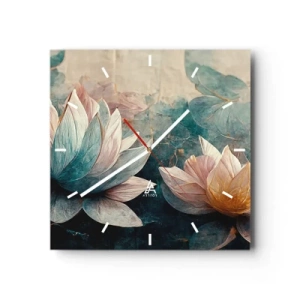 Horloge murale - Pendule murale - De subtils nénuphars aux tons pastel de bleu et d'or - 30x30cm - Les étoiles du lac - Décoration murale moderne pour le salon et la chambre ARTTOR