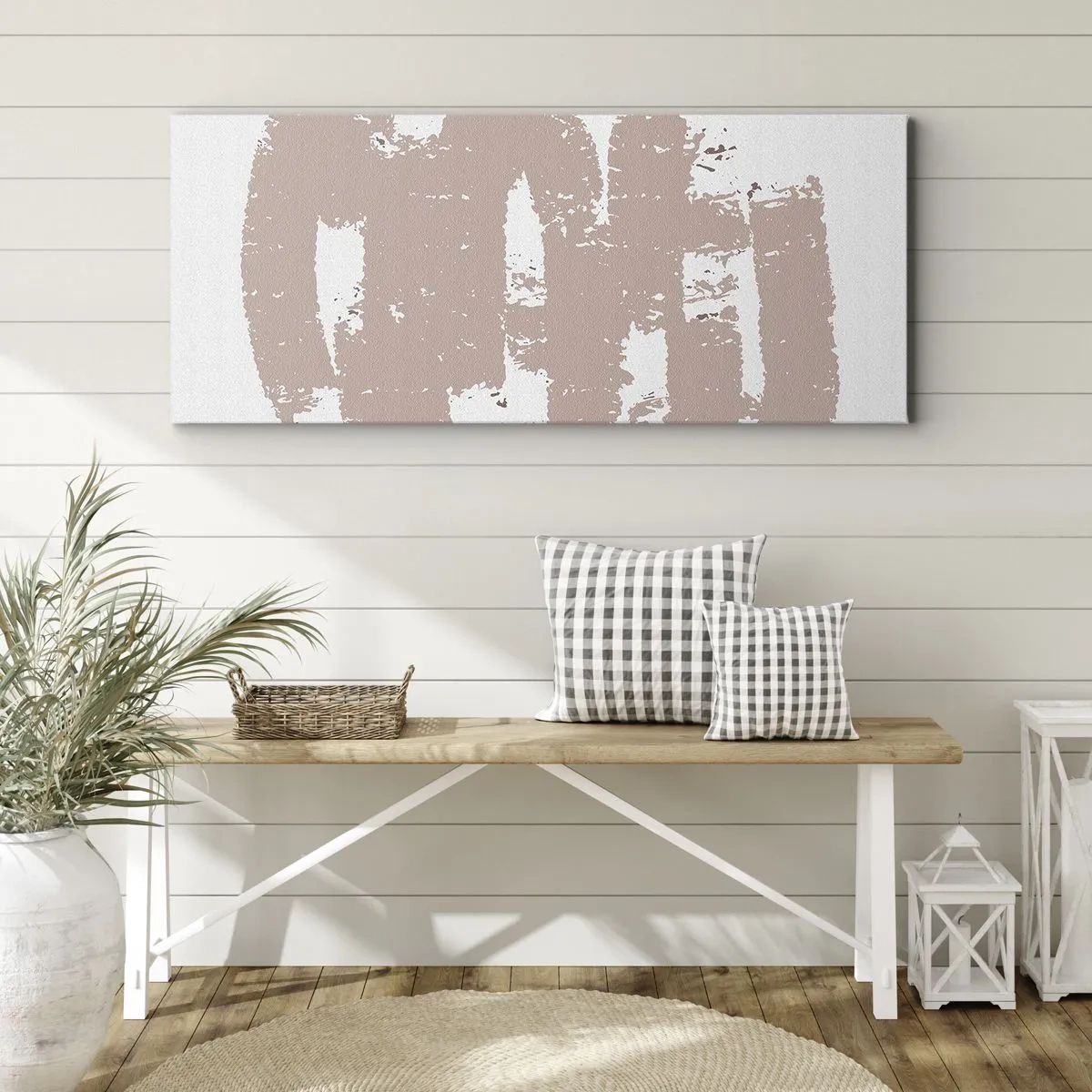 Impression sur toile - Image sur toile - Formes roses douces sur fond clair - 120x50cm - Abstraction en rose tendre - Décoration murale moderne pour le salon et la chambre ARTTOR