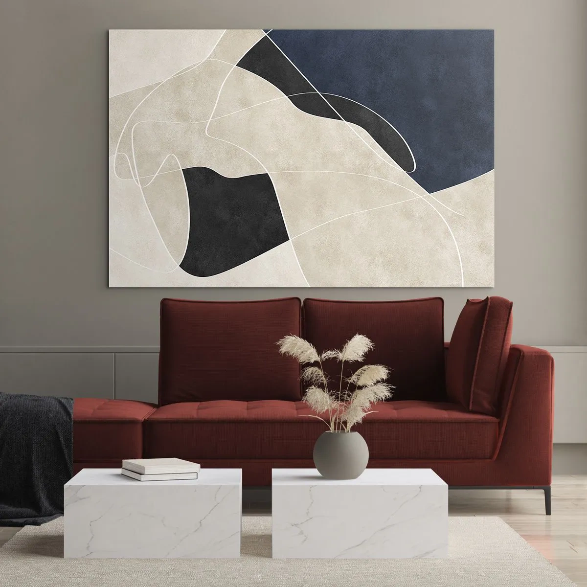 Impression sur verre - Image sur verre - Abstraction moderne aux formes et lignes contrastées - 70x50cm - Composition abstraite - contraste de couleurs - Décoration murale moderne pour le salon et la chambre ARTTOR