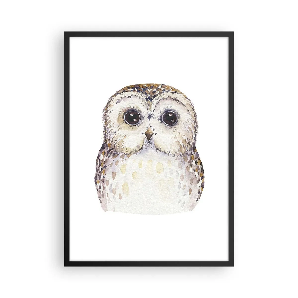 Affiche dans un cadre noir - Poster - Un charmant portrait à l'aquarelle d'un hibou - 50x70cm - Regarde-moi dans les yeux - Décoration murale moderne pour le salon et la chambre ARTTOR