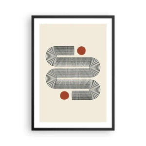 Affiche dans un cadre noir - Poster - Motif géométrique avec des lignes et des cercles rouges - 50x70cm - Du début à la fin - Décoration murale moderne pour le salon et la chambre ARTTOR