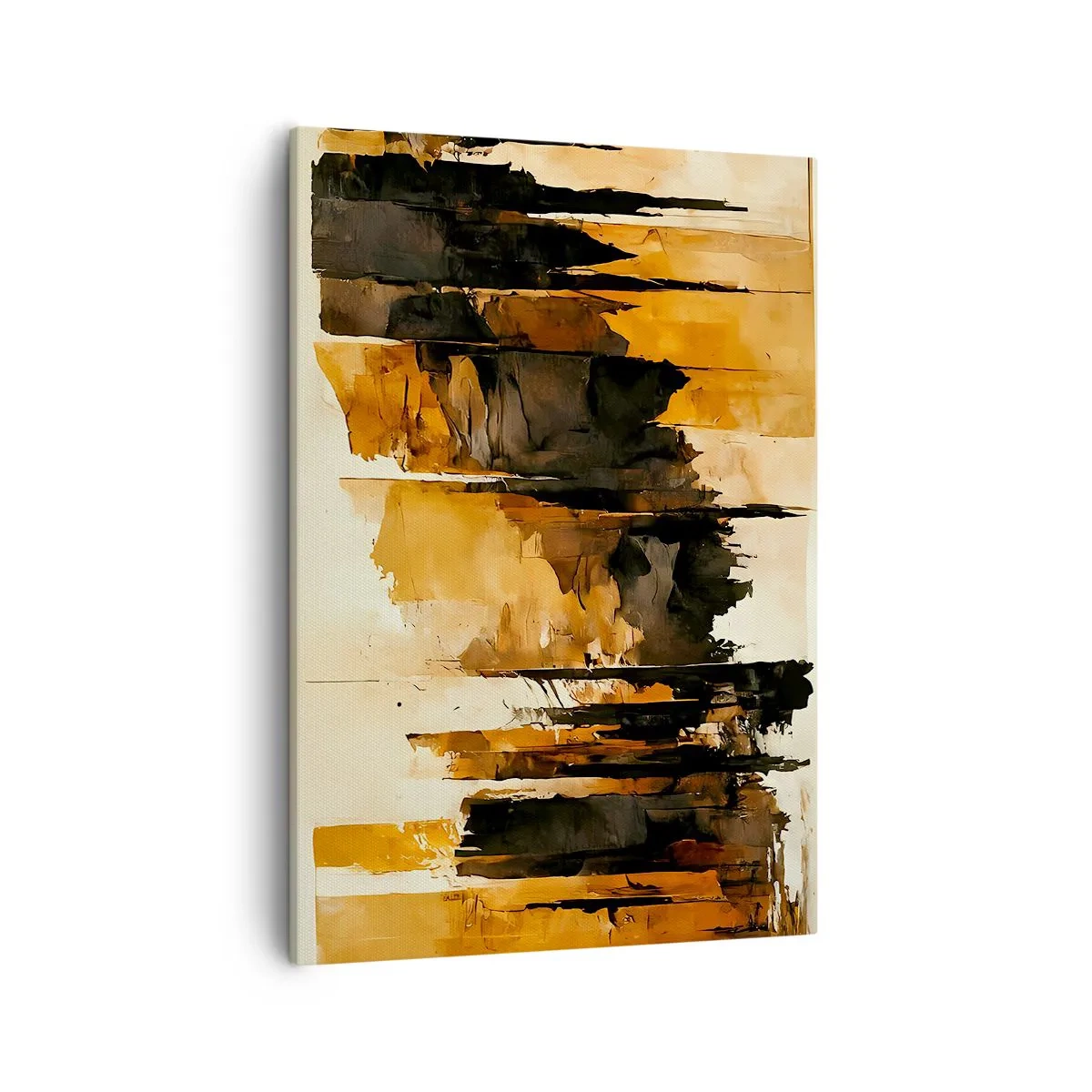 Impression sur toile - Image sur toile - Rayures abstraites dorées et noires dans une composition artistique - 50x70cm - Harmonie de noir et d'or - Décoration murale moderne pour le salon et la chambre ARTTOR