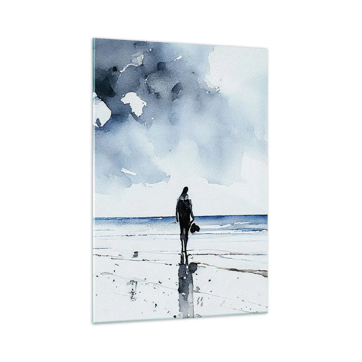 Impression sur verre - Image sur verre - Une silhouette sur une plage dans un environnement marin calme - 70x100cm - Conversation avec la mer - Décoration murale moderne pour le salon et la chambre ARTTOR