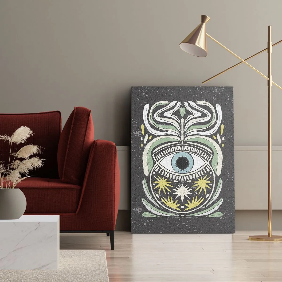 Impression sur toile - Image sur toile - Un œil symbolique entouré de motifs abstraits - 50x70cm - Rituels tribaux - Décoration murale moderne pour le salon et la chambre ARTTOR