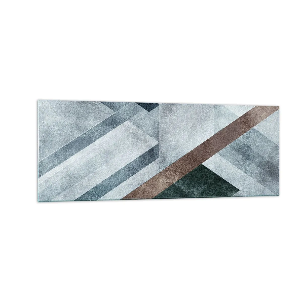 Impression sur verre - Image sur verre - Formes géométriques dans des tons froids de bleu et de marron - 140x50cm - Élégance sophistiquée de la géométrie - Décoration murale moderne pour le salon et la chambre ARTTOR