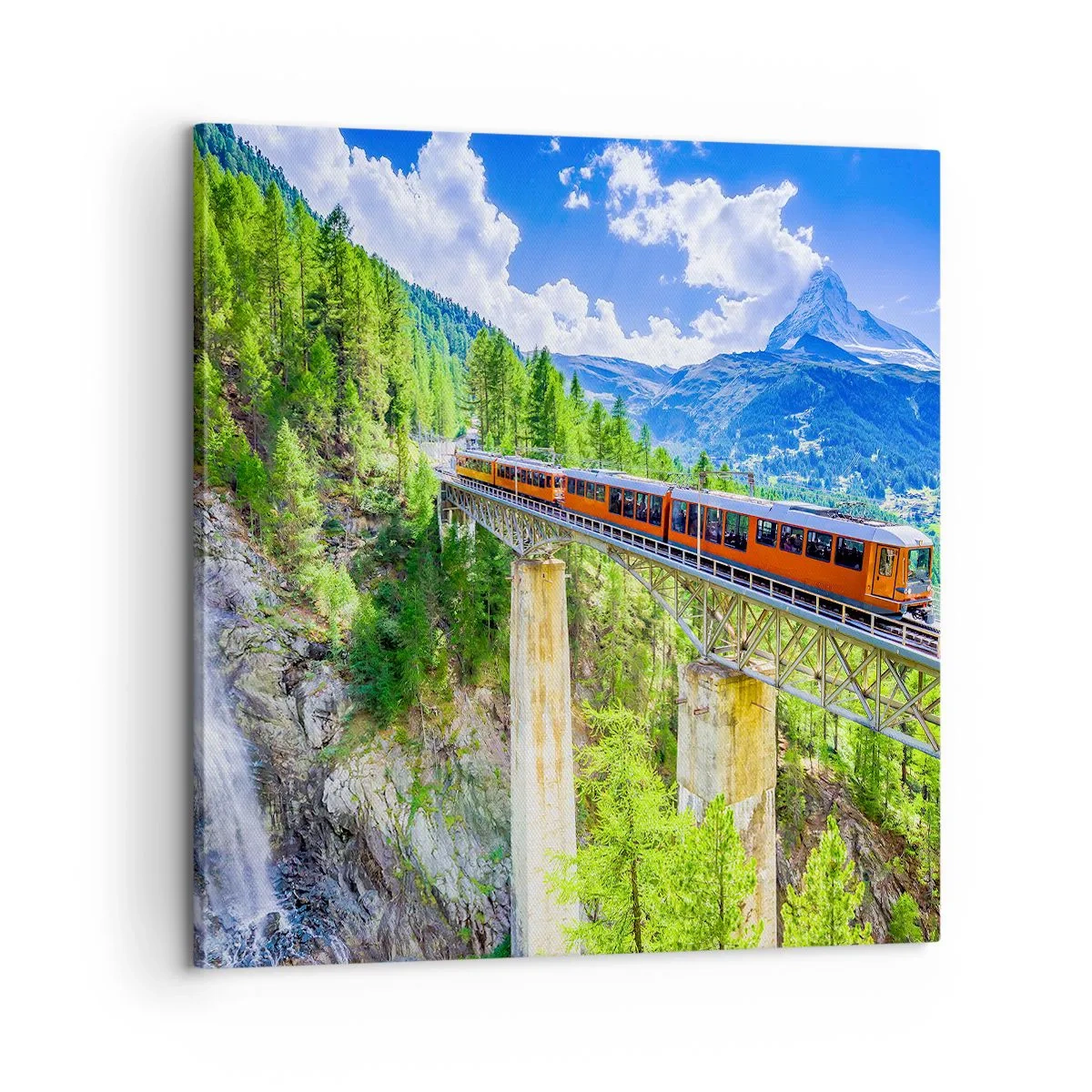 Impression sur toile - Image sur toile - Train dans les Alpes - 60x60 cm