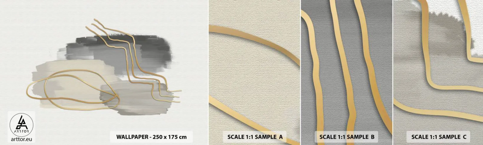 Échantillon De Papier Peint Standard Eco - Durée et mouvement - Abstraction, Morceau, Or - 100x30 cm