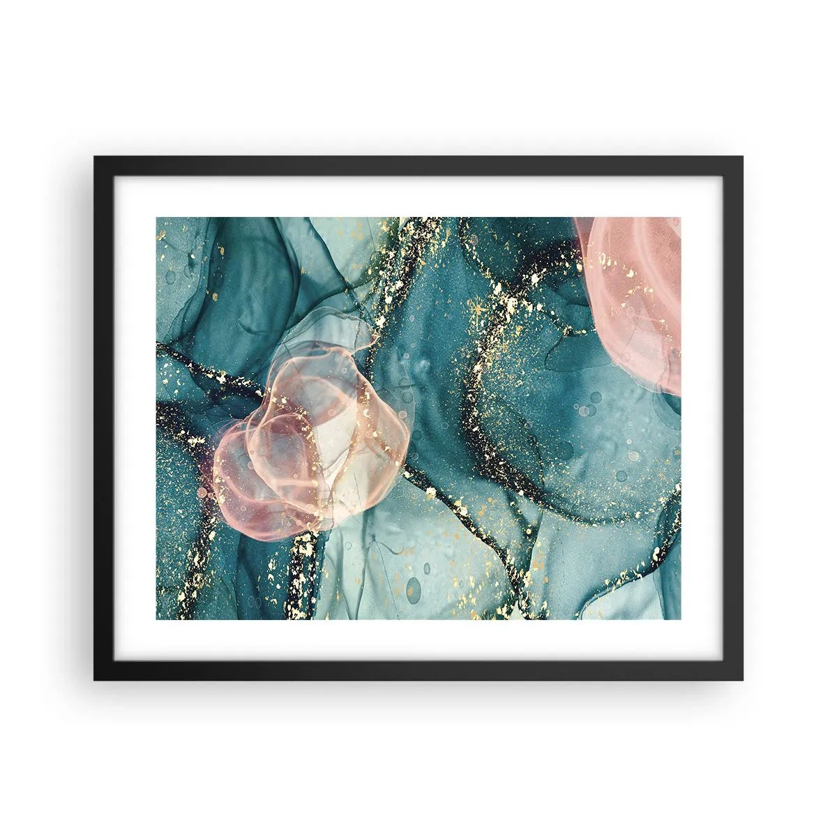 Affiche dans un cadre noir - Poster - Soie bleu, tulle rose - 50x40 cm