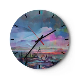 Horloge murale - Pendule murale - Un panorama coloré de montagnes et d'un village dans un style abstrait - 30x30cm - Sous un ciel bienveillant - Décoration murale moderne pour le salon, la cuisine et la chambre ARTTOR
