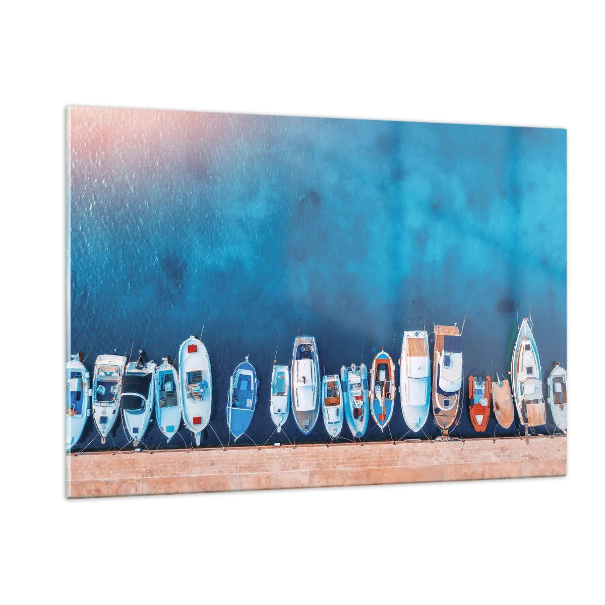 Impression sur verre - Image sur verre - Bateaux amarrés au rivage vus à vol d'oiseau - 120x80cm - En une seule fois - Décoration murale moderne pour le salon et la chambre ARTTOR