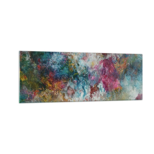 Impression sur verre - Image sur verre - Une abstraction colorée ressemblant à des fleurs en fleurs - 140x50cm - En pleine floraison - Décoration murale moderne pour le salon et la chambre ARTTOR