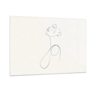 Impression sur verre - Image sur verre - Visage et silhouette féminins en style dessin au trait sur fond blanc - 120x80cm - En boucle dans les rêves - Décoration murale moderne pour le salon et la chambre ARTTOR