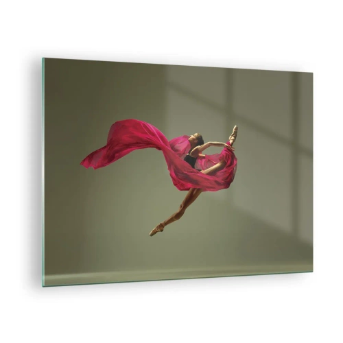 Impression sur verre - Image sur verre - Une danseuse en vol avec un tissu fuchsia fluide - 70x50cm - Flamme dansante - Décoration murale moderne pour le salon et la chambre ARTTOR