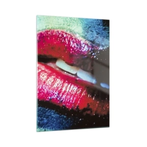 Impression sur verre - Image sur verre - Lèvres rouges sur un fond de couleurs intenses - 50x70cm - Sensuel et dérangeant - Décoration murale moderne pour le salon et la chambre ARTTOR