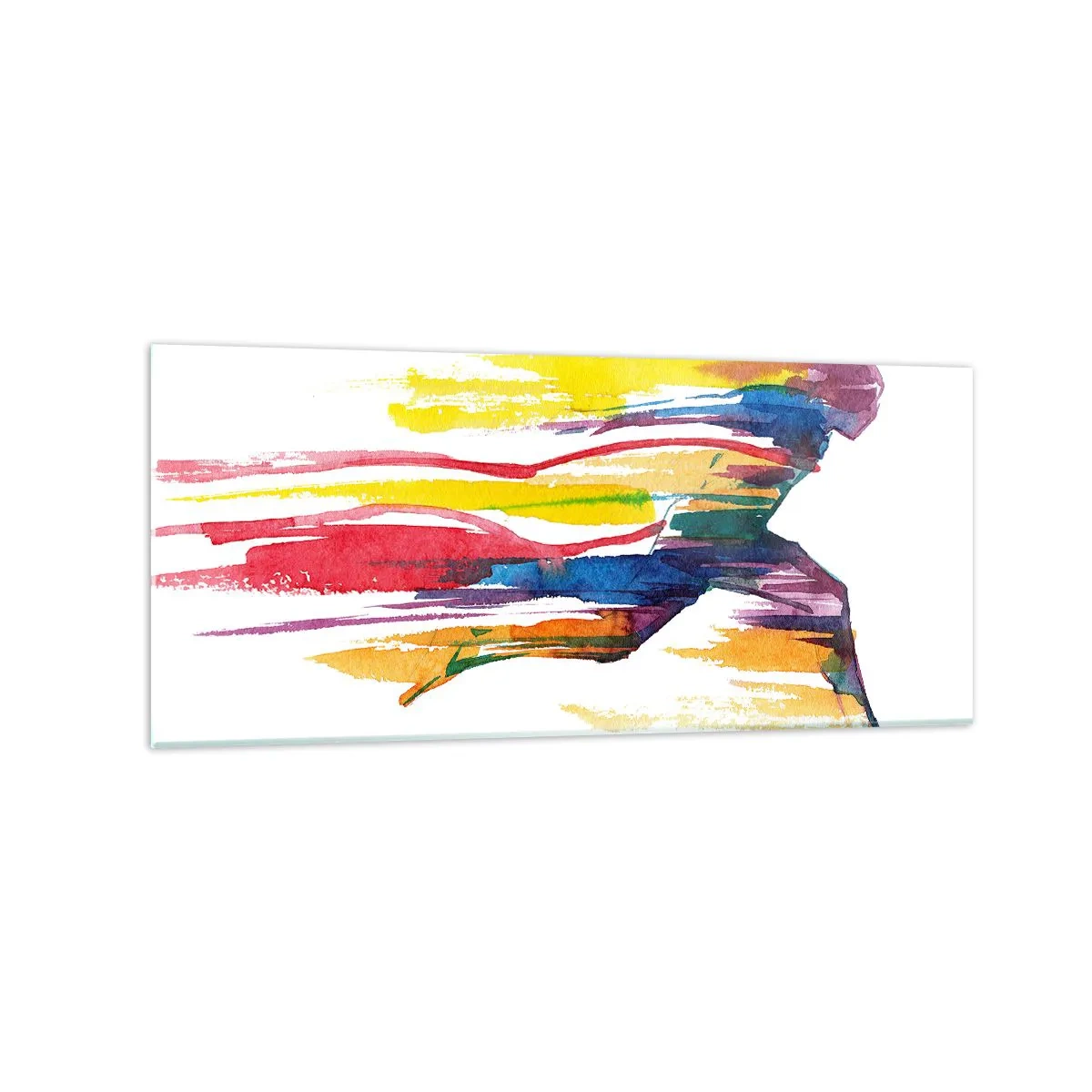 Impression sur verre - Image sur verre - Un coureur aux couleurs abstraites symbolisant le dynamisme et l'énergie - 120x50cm - Courir à travers l'arc-en-ciel - Décoration murale moderne pour le salon et la chambre ARTTOR