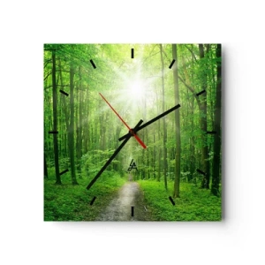 Horloge murale - Pendule murale - Chemin dans la forêt avec les rayons du soleil - 30x30cm - Cathédrale verte - Décoration murale moderne pour le salon et la chambre ARTTOR
