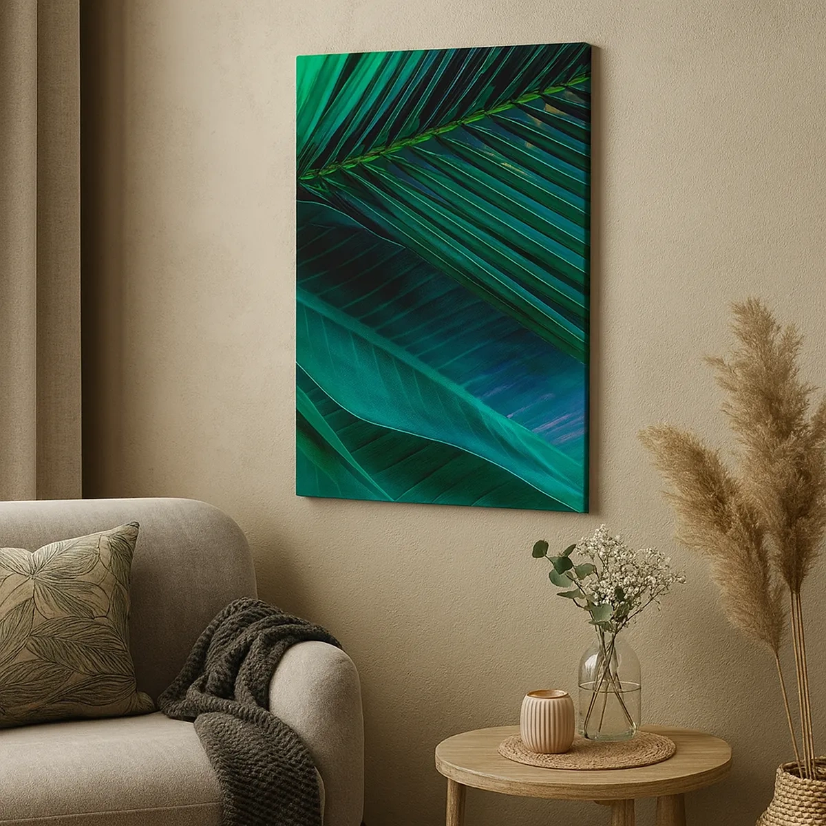 Impression sur toile - Image sur toile - Gros plan de feuilles vertes tropicales - 50x70cm - L'anatomie du vert - Décoration murale moderne pour le salon et la chambre ARTTOR