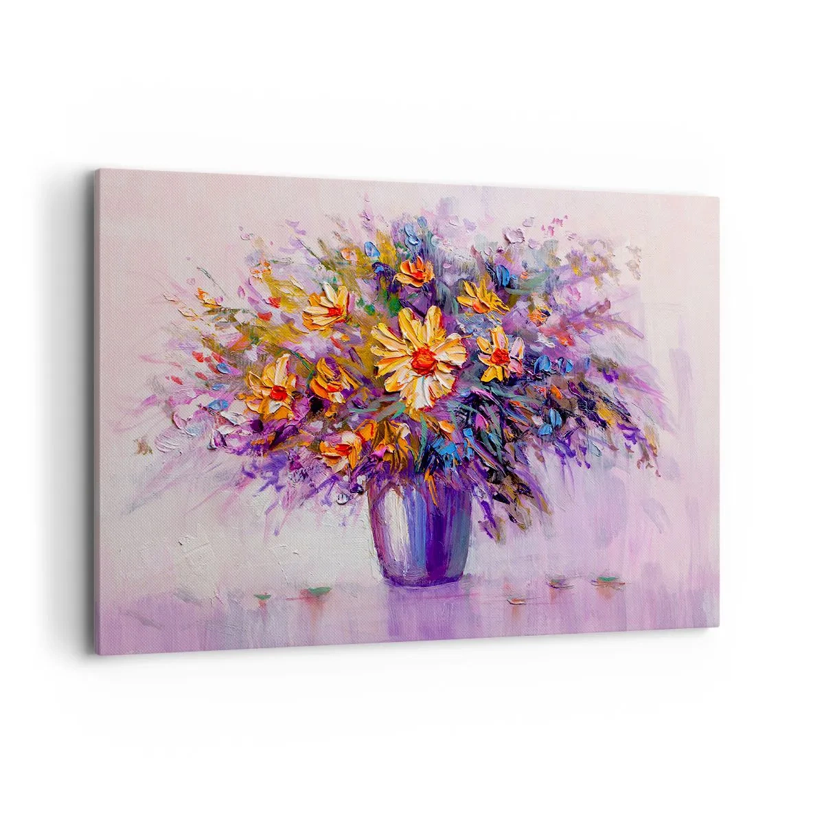 Impression sur toile - Image sur toile - Un bouquet de fleurs dans un vase sur fond pastel - 100x70cm - Ça sent bon, ça a l'air doux - Décoration murale moderne pour le salon et la chambre ARTTOR