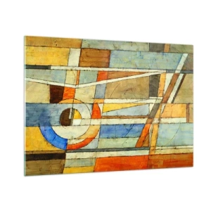 Impression sur verre - Image sur verre - Une composition abstraite aux motifs géométriques et aux couleurs chaudes. - 100x70cm - Cubisme sur le chantier - Décoration murale moderne pour le salon et la chambre ARTTOR