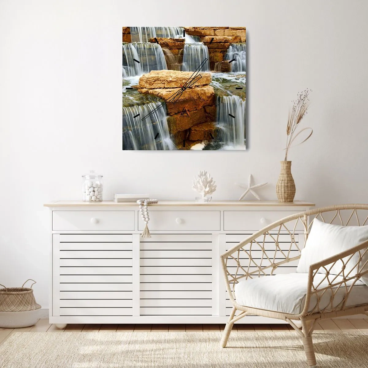 Horloge murale - Pendule murale - Une cascade qui coule sur des marches de pierre - 30x30cm - Escalier vers le ciel - Décoration murale moderne pour le salon et la chambre ARTTOR