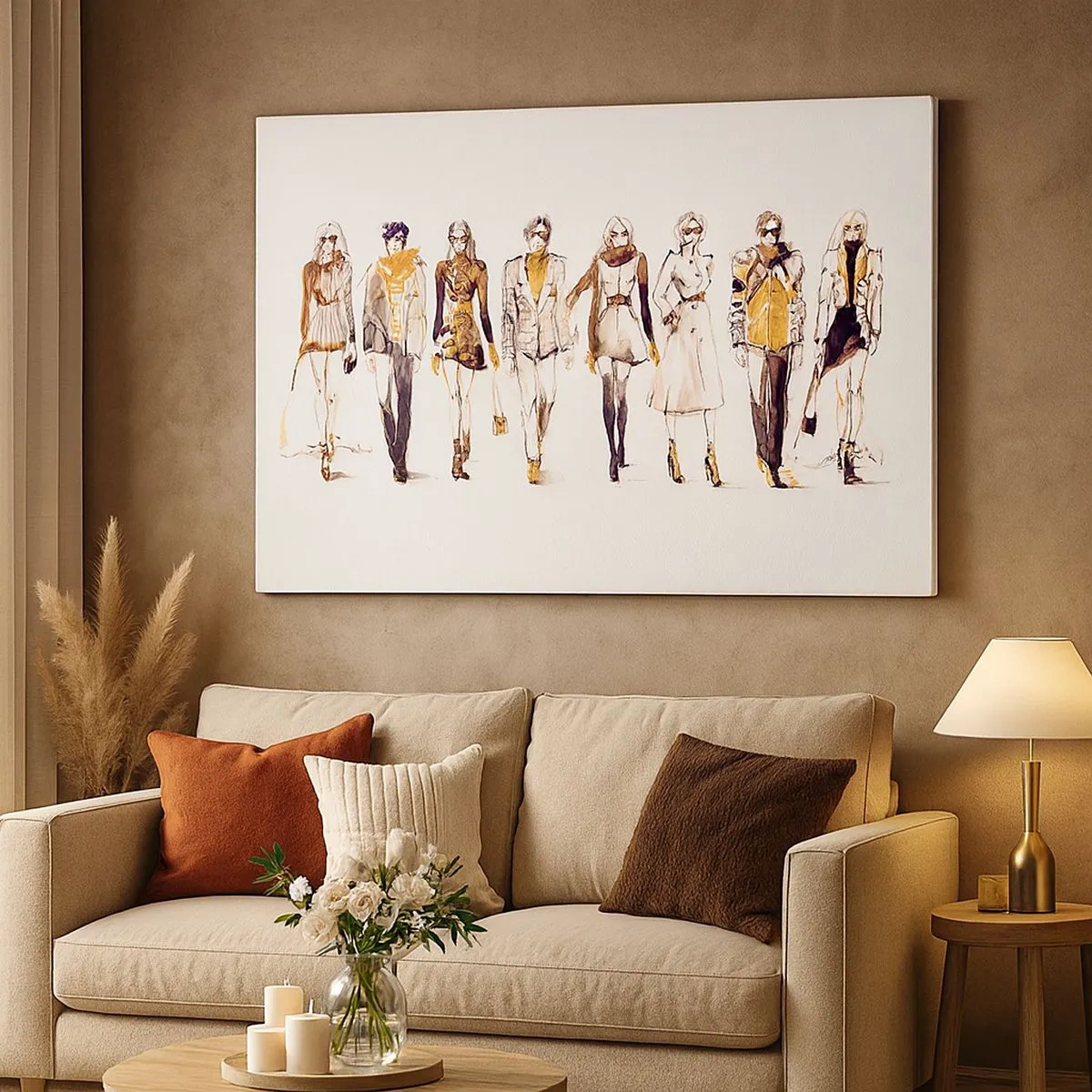Impression sur toile - Image sur toile - Croquis d'un groupe de personnes en tenues de mode - 70x50cm - Chic décontracté, élégance décontractée - Décoration murale moderne pour le salon et la chambre ARTTOR