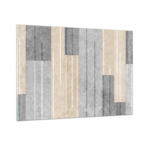 Impression sur verre - Image sur verre - Rayures géométriques dans les tons gris et beige - 100x70cm - Composition : se tenir droit - Décoration murale moderne pour le salon et la chambre ARTTOR