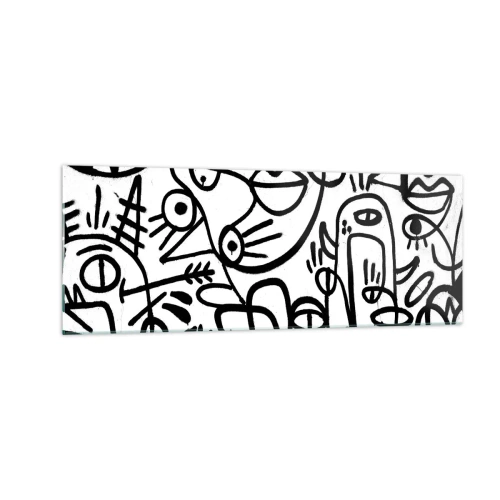 Impression sur verre - Image sur verre - Dessins abstraits en noir et blanc avec des motifs faciaux - 140x50cm - Visages et mirages - Décoration murale moderne pour le salon et la chambre ARTTOR