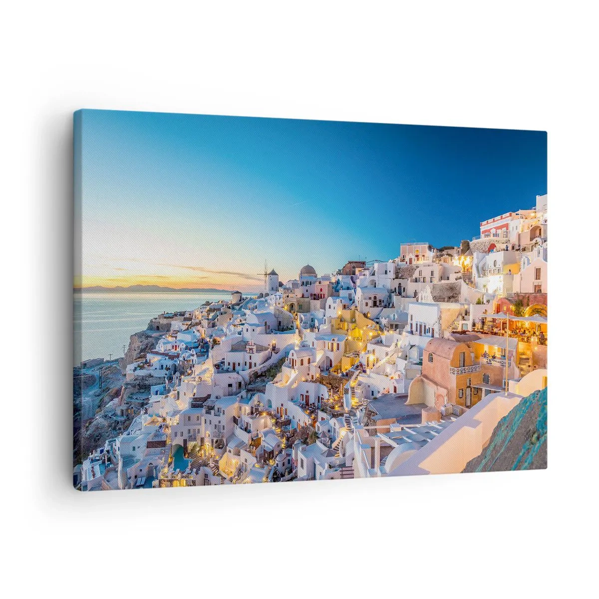 Impression sur toile - Image sur toile - Vue d'une ville grecque au coucher du soleil - 70x50cm - L'essence de la grecque - Décoration murale moderne pour le salon et la chambre ARTTOR