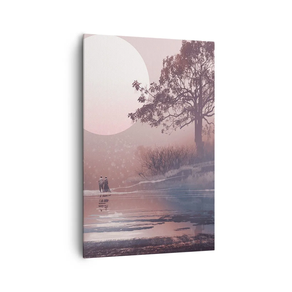 Impression sur toile - Image sur toile - Scène romantique avec la lune et un arbre au bord de l'eau - 80x120cm - Merveilles de la nuit - Décoration murale moderne pour le salon et la chambre ARTTOR